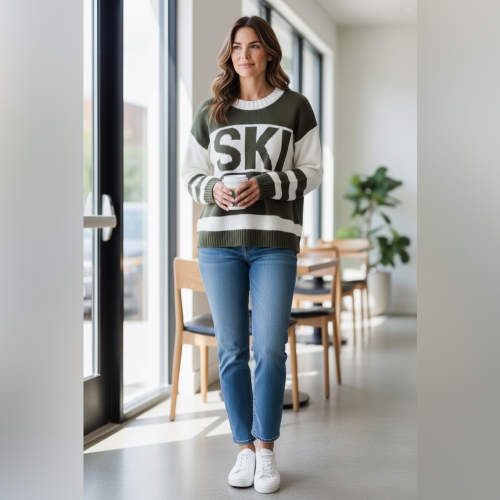 Army Green SKI Sweater Women Size Small Oversized Chunky Knit